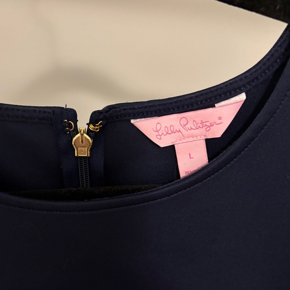 Lilly Pulitzer Mila Navy Shift Dress with Pink & blue Side Trim - Picture 2 of 4